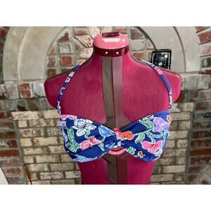 Bikini top halter swimsuit floral blue pink white